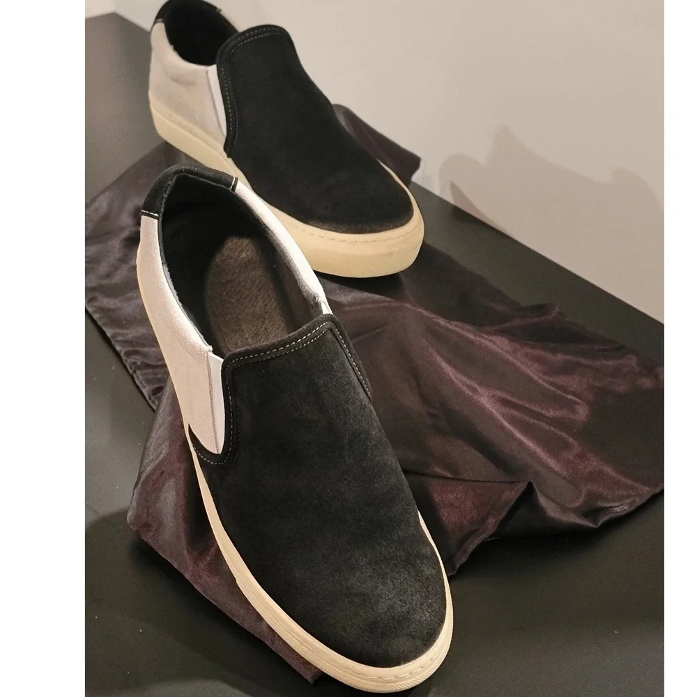 Rogue‎ State Mens Suede Slip On Sneakers Black Grey Colorblock Sz 12